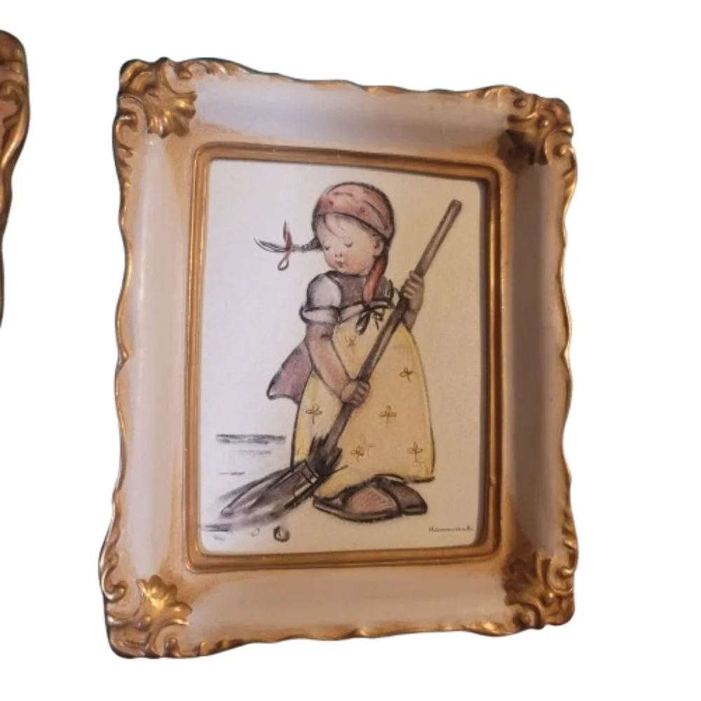 Vintage Hummel Framed Art Set  Little Sweeper #20 Bird Dust #22